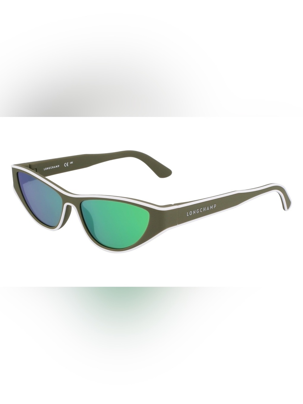 Longchamp Olive Frame Sunglasses with Green Mirrored Lenses